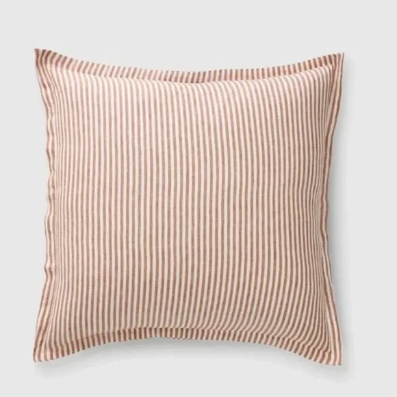 NWOT Quince European Linen Terracotta and White Stripe Euro Sham Set of 2 - Picture 1 of 4